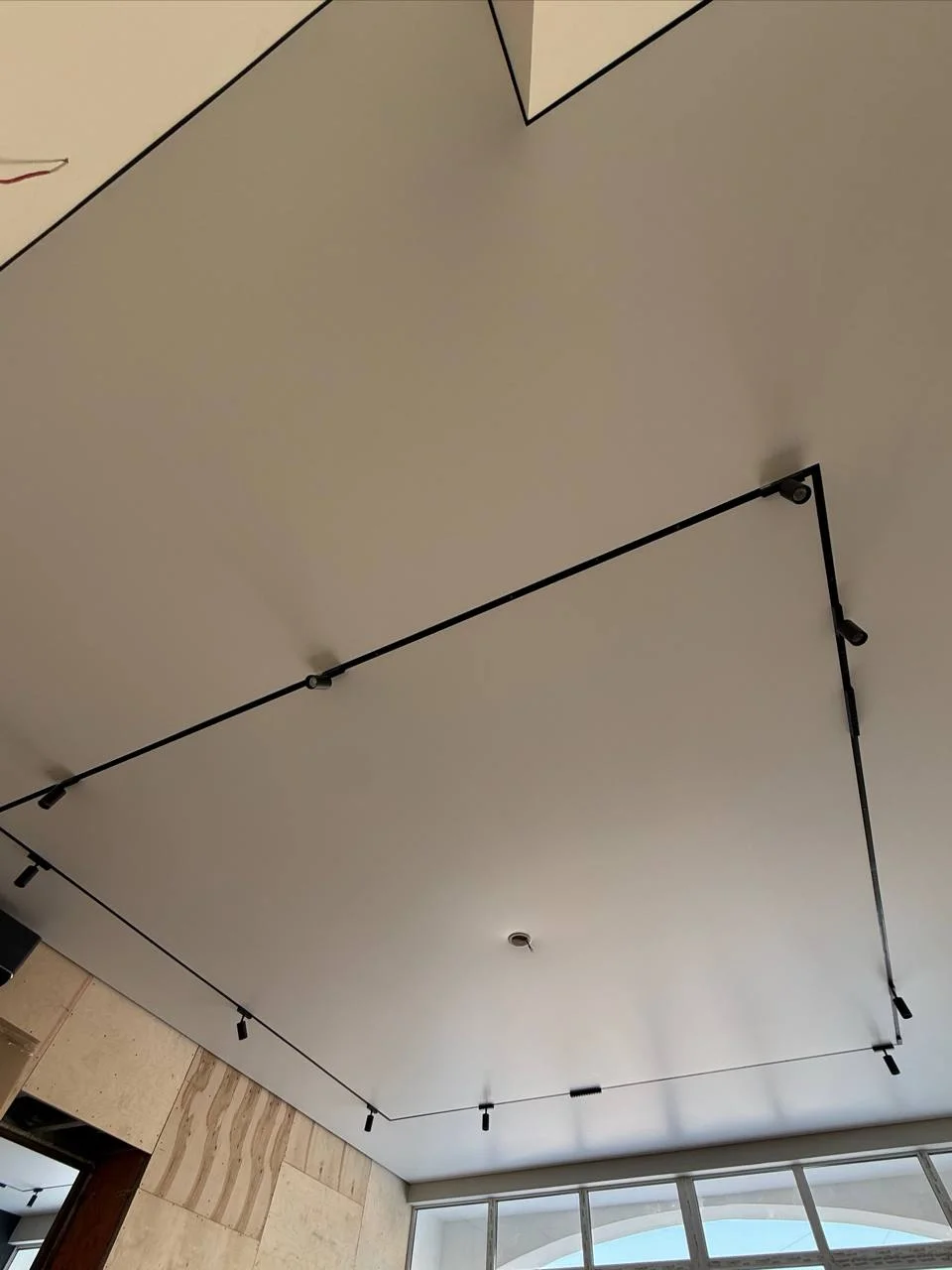 Натяжной потолок с трековым освещением для офисного помещения